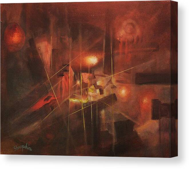 Abstract Canvas Print featuring the painting Five Miles Deep by Tom Shropshire