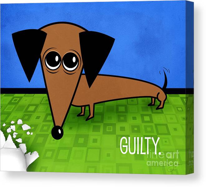 Dachshund Canvas Print featuring the mixed media Guilty by Shevon Johnson