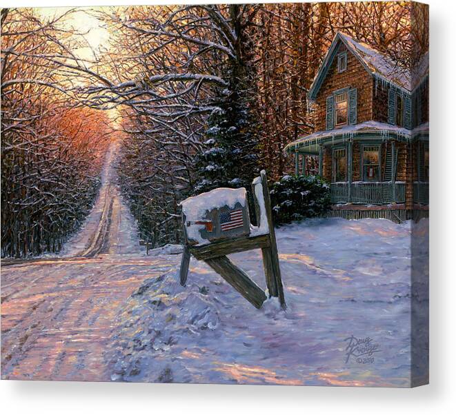 Winter Landscape Canvas Print featuring the painting Long Way From Home by Doug Kreuger