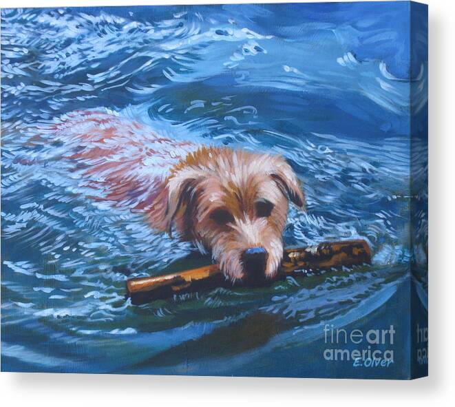 Dog Canvas Print featuring the painting Marley Swimming by Elisabeth Olver