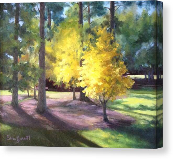 Landscape Canvas Print featuring the painting Marshallville Landscape with Yellow trees by Edna Garrett
