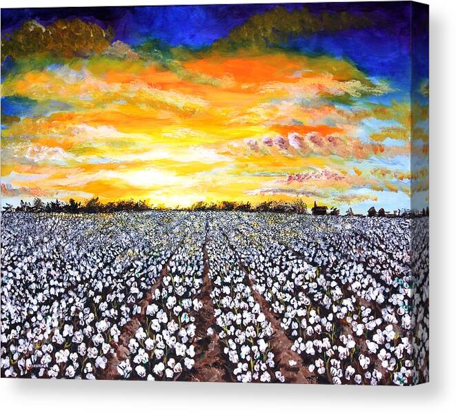 Sunset Canvas Print featuring the painting Mississippi Delta Cotton Field Sunset by Karl Wagner