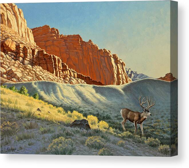 Landscape Canvas Print featuring the painting Morning at Capitol Reef by Paul Krapf