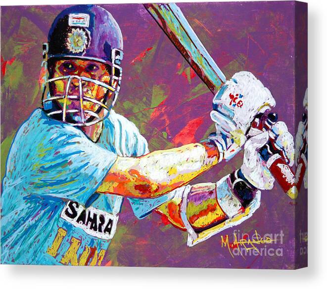 Sachin Tendulkar Canvas Print featuring the painting Sachin Tendulkar by Maria Arango