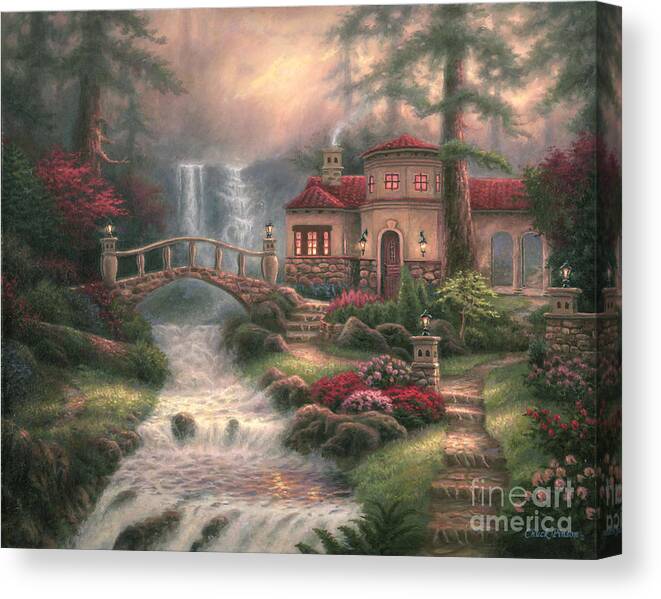 Tuscan Canvas Print featuring the painting Sierra River Falls by Chuck Pinson