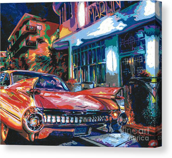 Building Canvas Print featuring the painting The Marlin Hotel by Maria Arango