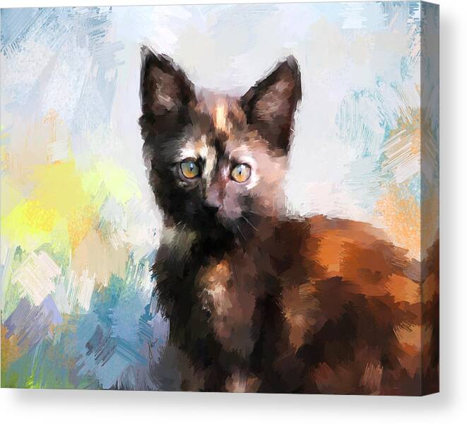 Kitten Canvas Print featuring the painting Tortoiseshell Kitten #2 by Jai Johnson