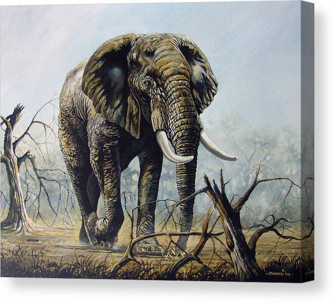 Lone Bull Canvas Print featuring the painting Walk about by Anthony Mwangi
