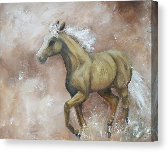 Horse Canvas Print featuring the painting Yearling In Storm by Abbie Shores