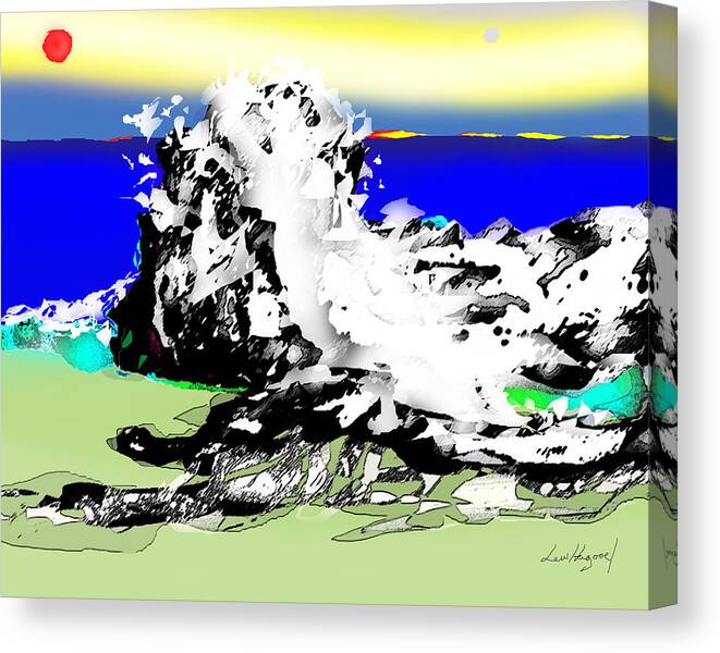 Lake Canvas Print featuring the digital art On The Rocks by Lew Hagood
