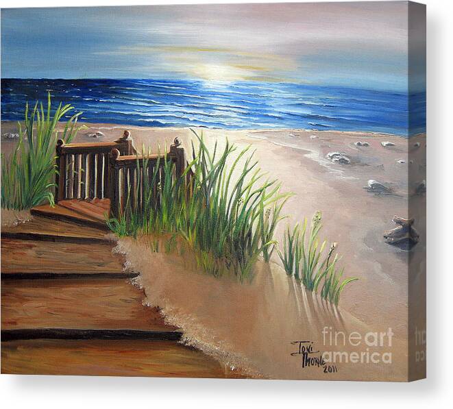 Beach Painting Canvas Print featuring the painting Morning Light #1 by Toni Thorne