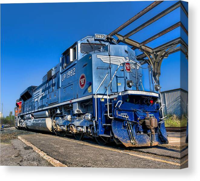 Railroad Canvas Print featuring the photograph Blue on Blue by Tim Stanley