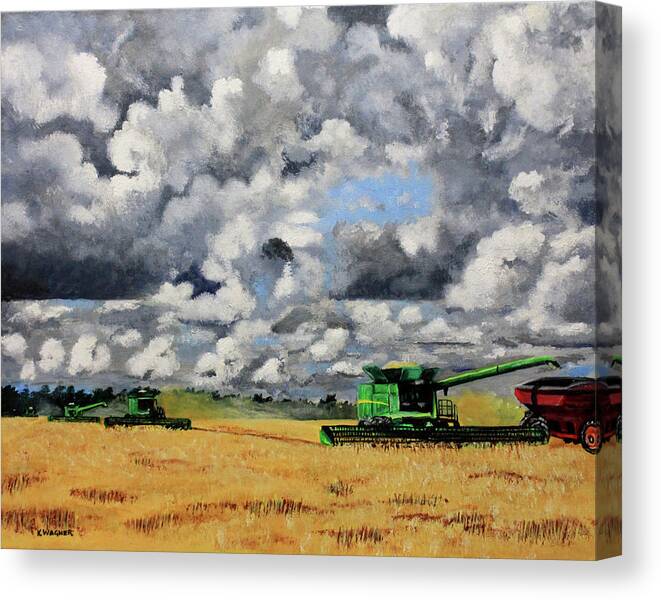 Harvest Canvas Print featuring the painting Bringing In the Last of the Harvest by Karl Wagner
