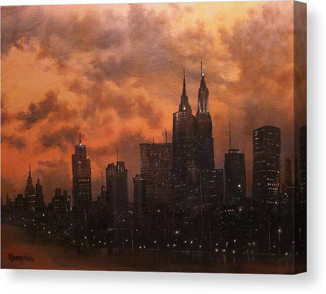 Cityscape Canvas Print featuring the painting Chicago at Dusk by Tom Shropshire