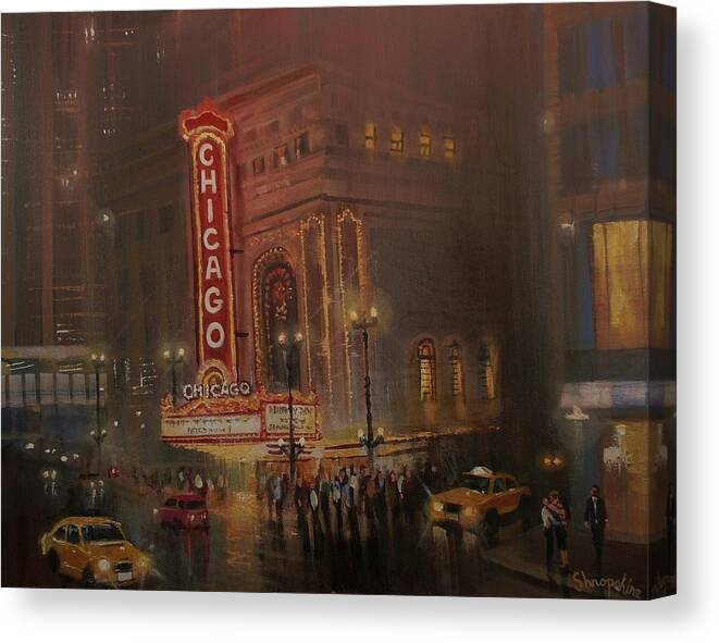 Chicago Canvas Print featuring the painting Chicago Theatre by Tom Shropshire
