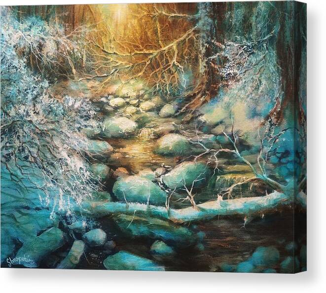  Forest Stream Canvas Print featuring the painting Christmas Morning by Tom Shropshire