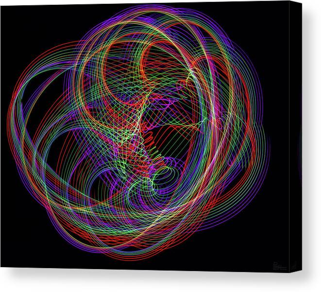 Light Painting Psychedelic Groovy 60's Spirograph Swinging Light Flashlight Abstract Blacklight Trippy Long Exposure Pink Floyd Dark Colorful Hypnotic Canvas Print featuring the photograph Convoluted Colors by Peter Herman