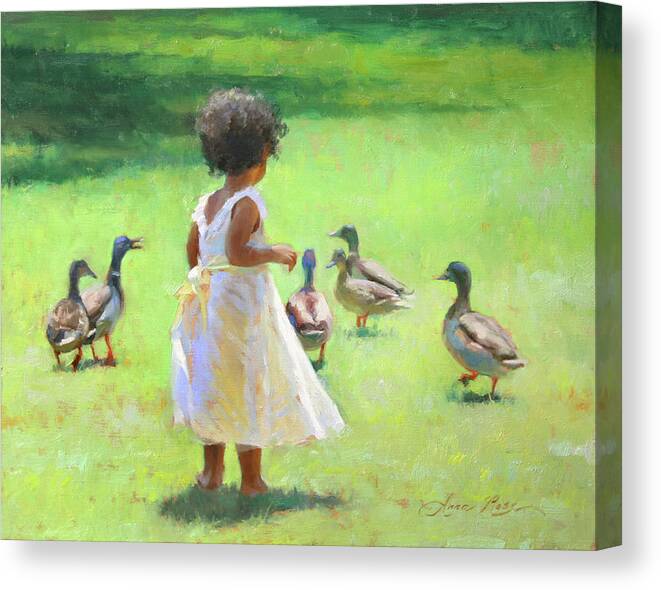 Chasing Ducks Canvas Print featuring the painting Duck Chase by Anna Rose Bain