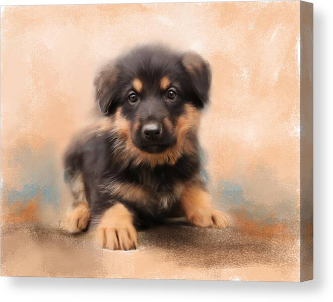 Animal Canvas Print featuring the painting German Shepherd Puppy Portrait by Jai Johnson