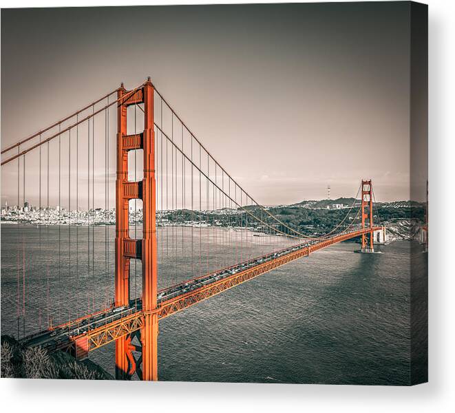Golden Gate Bridge Canvas Print featuring the photograph Golden Gate Bridge Selective Color by James Udall