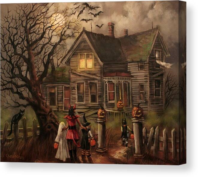  Bats Canvas Print featuring the painting Halloween Dare by Tom Shropshire