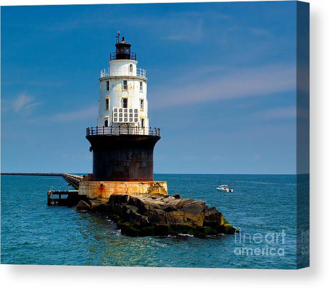 Lighthouse Canvas Print featuring the photograph Harbor of Refuge Delaware by Nick Zelinsky Jr