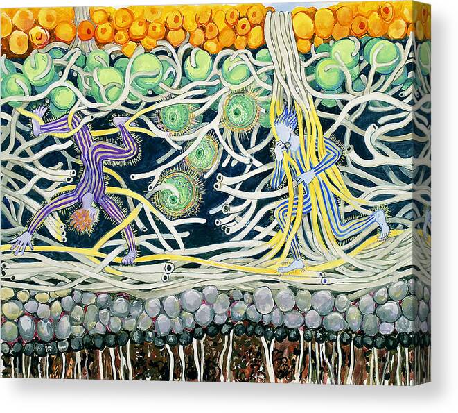 Science Canvas Print featuring the painting Lichen Playground by Shoshanah Dubiner