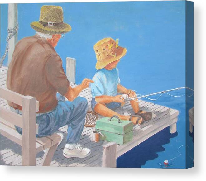 Boys Room Canvas Print featuring the painting Memorable Day Fishing by Tony Caviston