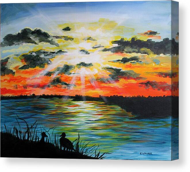 Mississippi River Canvas Print featuring the painting Mississippi River Sunset by Karl Wagner