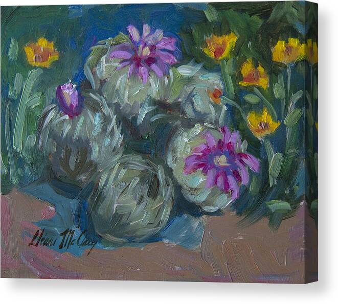 Cactus Canvas Print featuring the painting Pin Cushion Cactus at Boyce Thompson Arboretum by Diane McClary