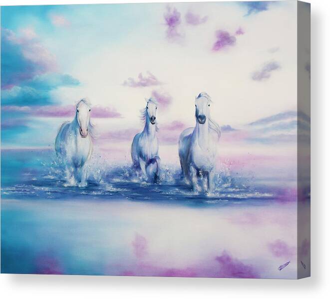 White Horses Canvas Print featuring the painting Running Free by Jeanette Sthamann