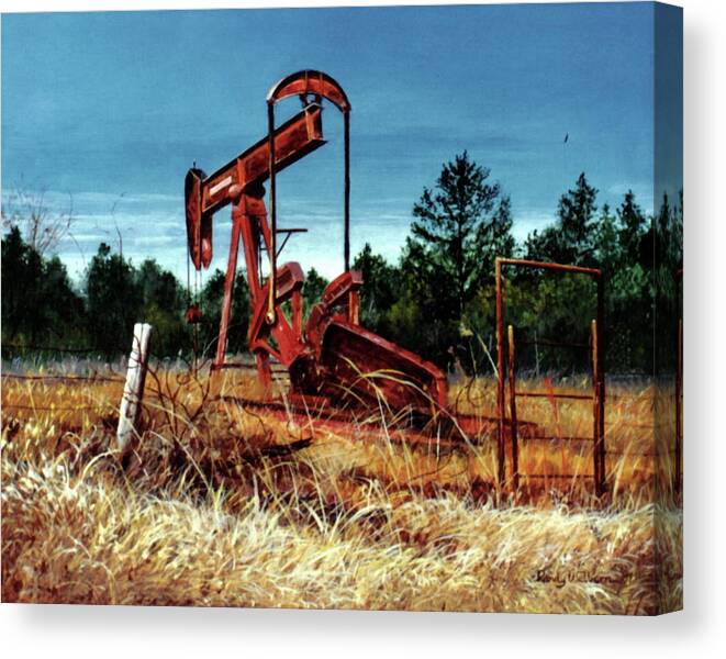 Rusty Canvas Print featuring the painting Rusty Pump Jack by Randy Welborn