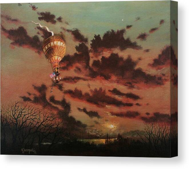 Balloon Canvas Print featuring the painting Solo Flight by Tom Shropshire
