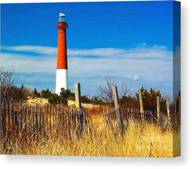 Barnegat Lighthouse Fence Ocean Landmark Jersey Canvas Print featuring the photograph Spring at Barnegat by Nick Zelinsky Jr