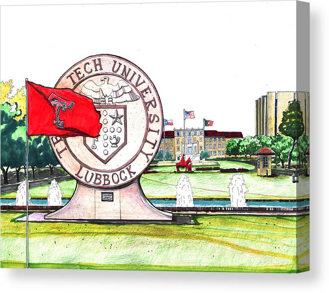 Texas Tech Canvas Print featuring the drawing Texas Tech University Seal Statue by Y Illustrations
