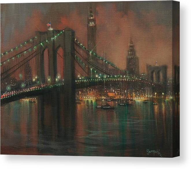  Brooklyn Bridge Canvas Print featuring the painting The Brooklyn Bridge by Tom Shropshire