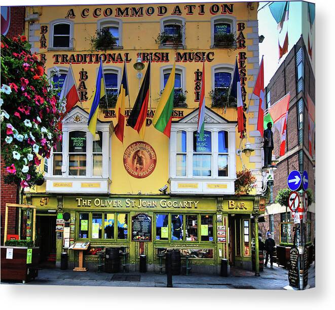 Eueipe Canvas Print featuring the photograph The Oliver St John Goarty bar Dublin by Tom Prendergast