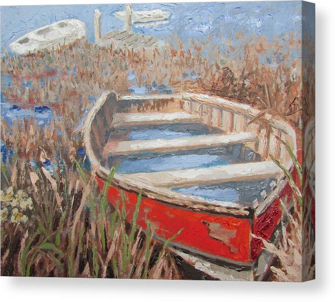 Abandoned Boat Canvas Print featuring the painting The Red Boat by Tony Caviston