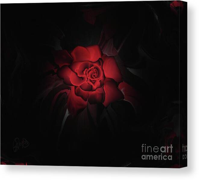 Rose Canvas Print featuring the painting The Rose Out of Darkness by Roxy Riou