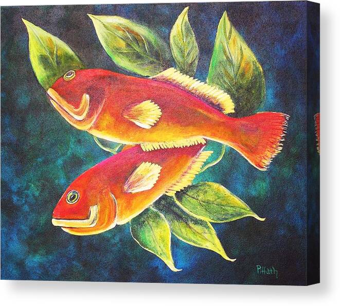 Two Fish Canvas Print featuring the painting Two fish by Patricia Piffath
