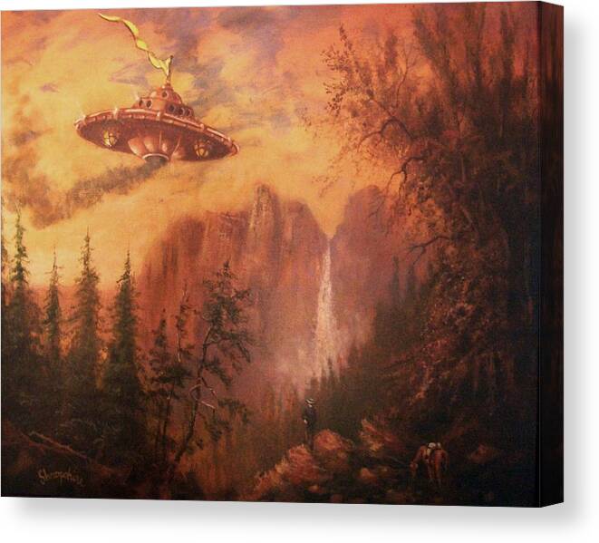 Landscape Canvas Print featuring the painting UFO Sighting by Tom Shropshire