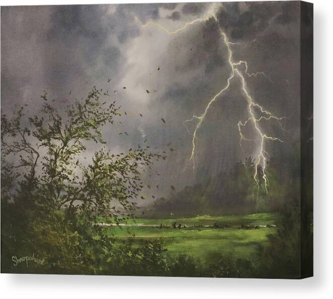 Storm Canvas Print featuring the painting April Storm by Tom Shropshire