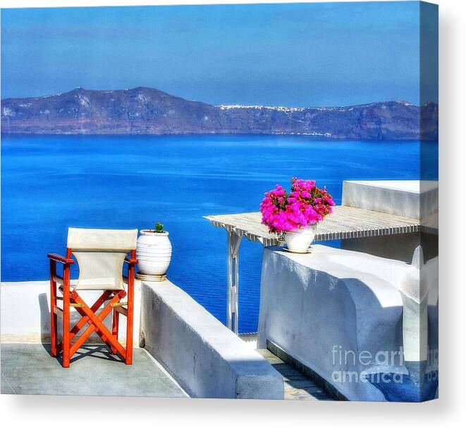 Santorini Canvas Print featuring the photograph A Time-Out Chair by Mel Steinhauer