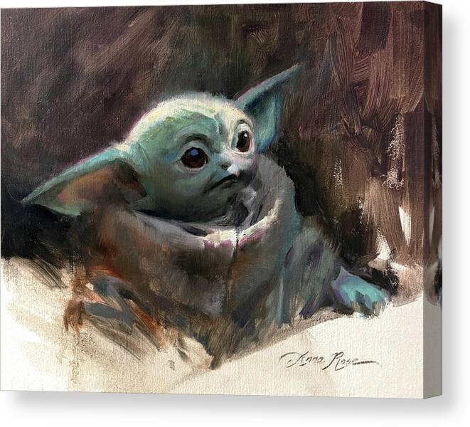 Yoda Canvas Print featuring the painting Baby Yoda by Anna Rose Bain