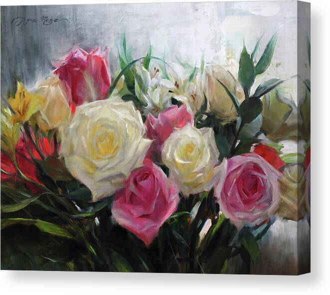 Roses Canvas Print featuring the painting Backlit Bouquet by Anna Rose Bain