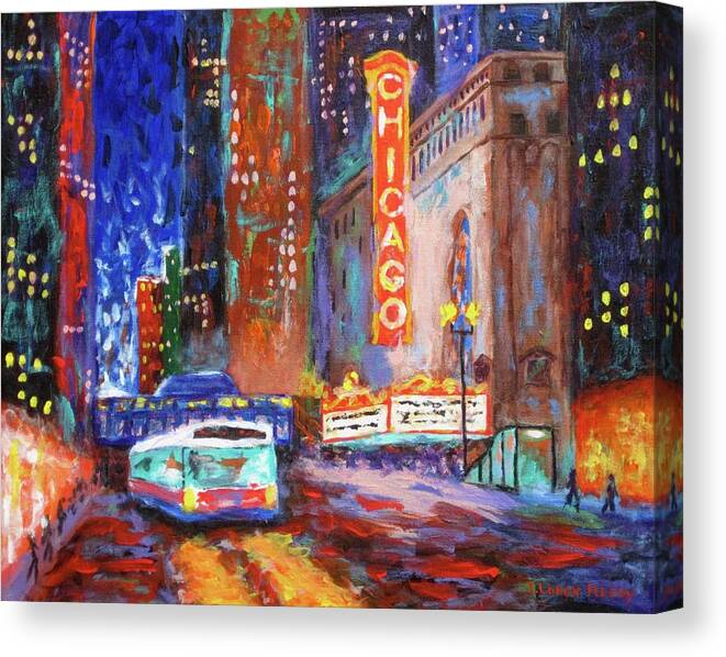Chicago Canvas Print featuring the painting Chicago Theater on State Street by J Loren Reedy