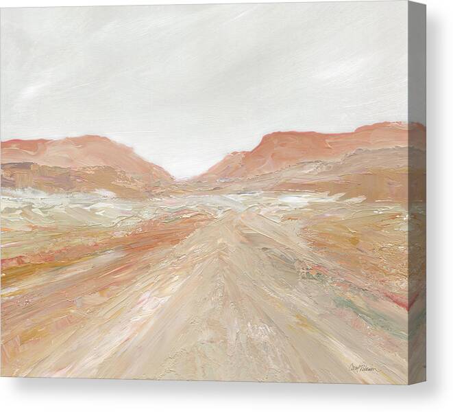 Coral White Tan Mustard Yellow Palette Knife Painting Cliffs Road Desert Red Rock Mountains Landscape Canvas Print featuring the painting Road To Sedona by Carol Robinson