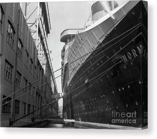 Ss Normandie Canvas Print featuring the photograph SS Normandie Being Converted to a Troop Ship by The Harrington Collection