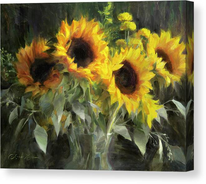 Sunflowers Canvas Print featuring the painting Sunflower Quartet by Anna Rose Bain