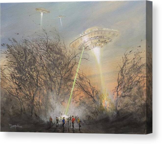 Ufo's Canvas Print featuring the painting UFO Alien Invasion by Tom Shropshire